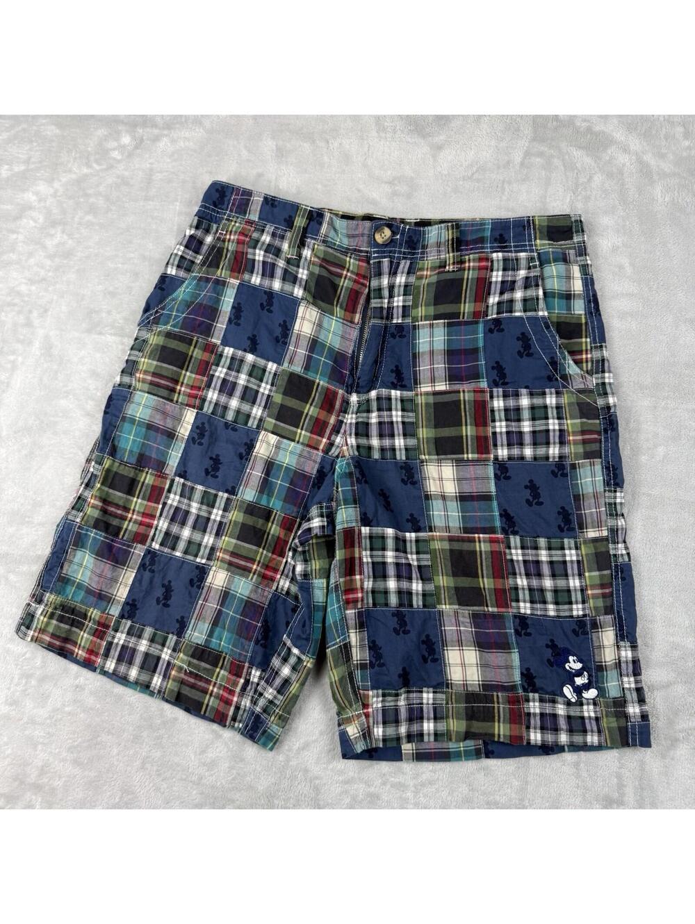 Disney Cruise Line Patchwork Shorts Mens W32 Plaid Mickey Cotton Casual Preppy